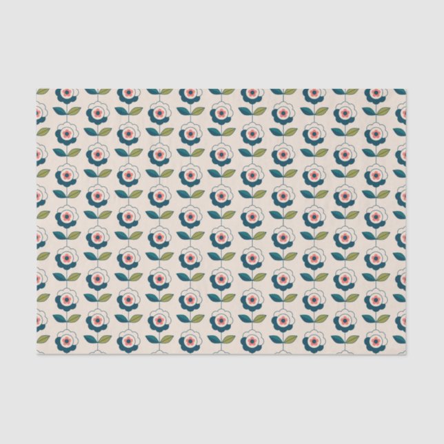 Retro Turquoise Floral Pattern Tissue Paper (Front)