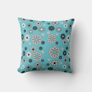 Retro turquoise flower power Throw Pillow