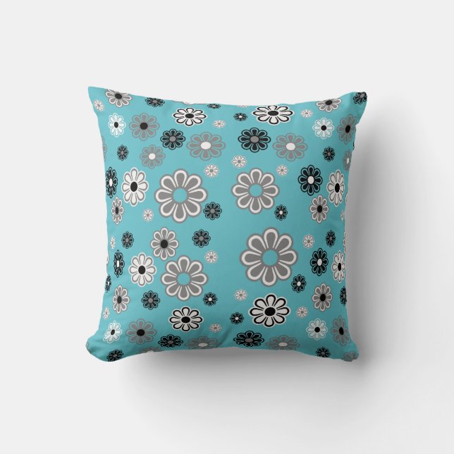 Retro turquoise flower power Throw Pillow (Front)