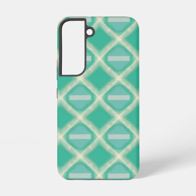 Retro Turquoise Lattice with Modern Stripe Samsung Galaxy S22 Case (Back)