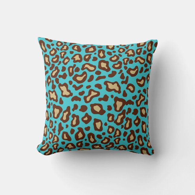 Retro Turquoise Leopard Print Throw Pillow Decor (Front)