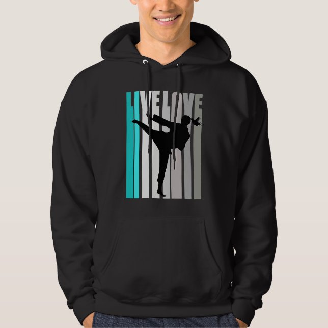 Retro Turquoise Live Love Karate Coach Womens Colo Hoodie (Front)