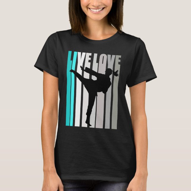 Retro Turquoise Live Love Karate Coach Womens Colo T-Shirt (Front)