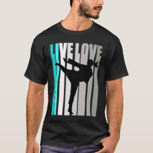 Retro Turquoise Live Love Karate Coach Womens Colo T-Shirt