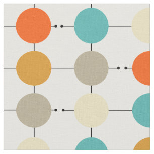 Retro Turquoise Orange Cream Tan Circles Fabric