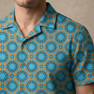 Retro Turquoise Orange Dotted Geometric Mandala Fabric