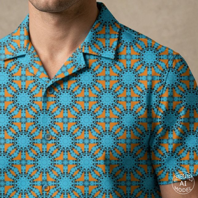 Retro Turquoise Orange Dotted Geometric Mandala Fabric (Creator Uploaded)