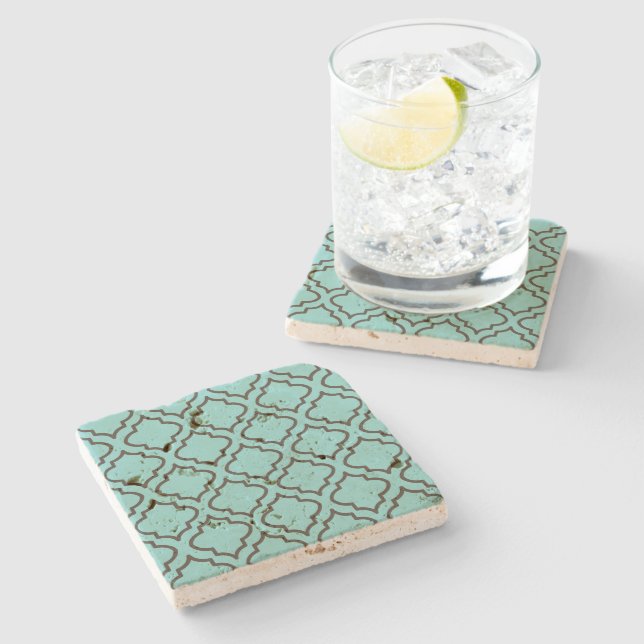Retro Turquoise Print Stone Coaster Gift (Side)