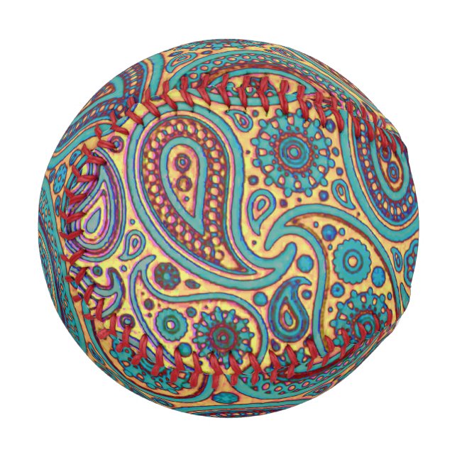 Retro Turquoise Rainbow Paisley motif Baseball (Back Right)