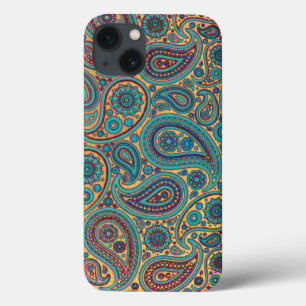 Retro Turquoise Rainbow Paisley motif iPhone 13 Case