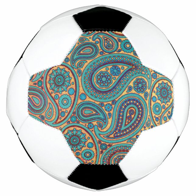 Retro Turquoise Rainbow Paisley motif Football (Front)