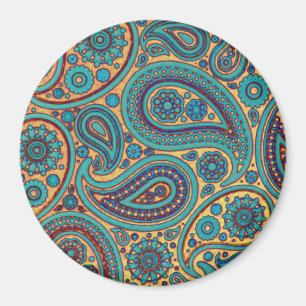 Retro Turquoise Rainbow Paisley motif Magnet