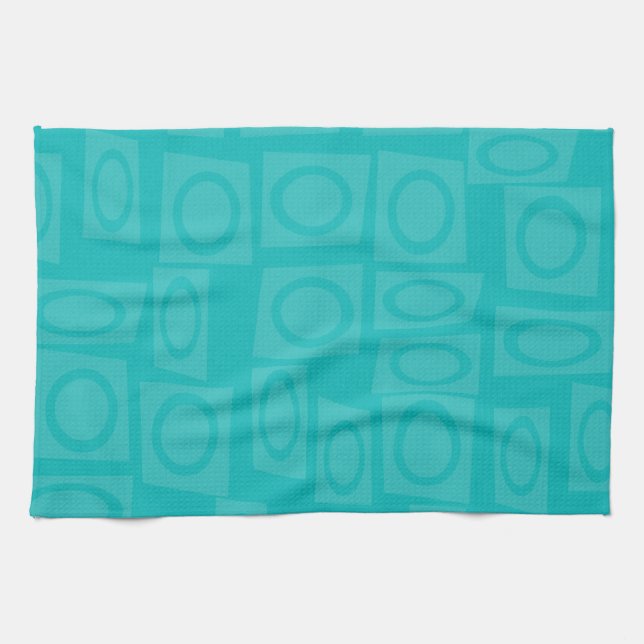 Retro Turquoise Rings Pattern Tea Towel (Horizontal)