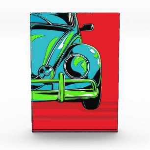 Retro Turquoise Sports Car Front Pop Art Photo Block