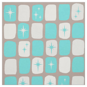 Retro Turquoise Starbursts Combed Cotton Fabric