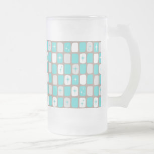 Retro Turquoise Starbursts Frosted Glass Mug