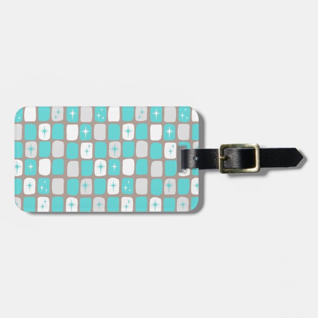 Retro Turquoise Starbursts Luggage Tag (Front Horizontal)