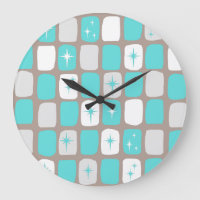 Retro Turquoise Starbursts Round Clock