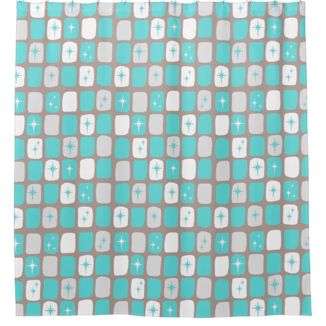Retro Turquoise Starbursts Shower Curtain (Front)