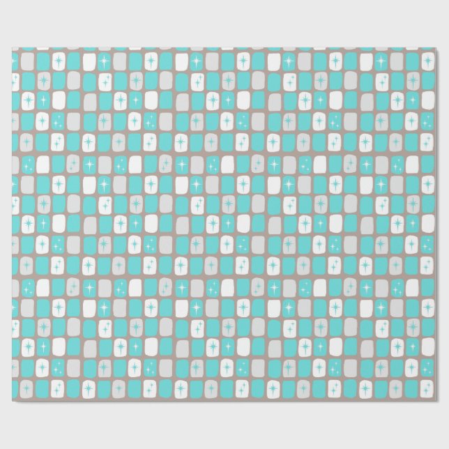 Retro Turquoise Starbursts Wrapping Paper (Flat)