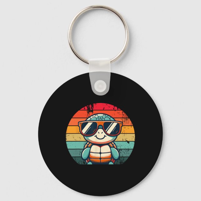 Retro Turtle In Sungles Bbq Pool Party Funny Turtl Key Ring (Front)