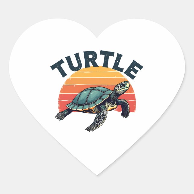 Retro Turtle T-Shirt Heart Sticker (Front)