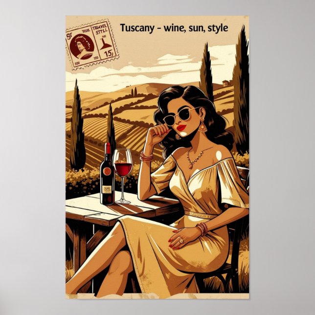 Retro Tuscany Vineyard Illustration – Stylish Poster (Front)