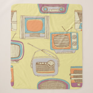 retro tv and radio. seamless pattern sherpa blanket