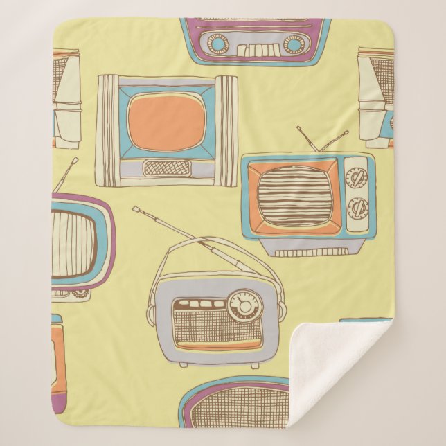 retro tv and radio. seamless pattern sherpa blanket (Front)