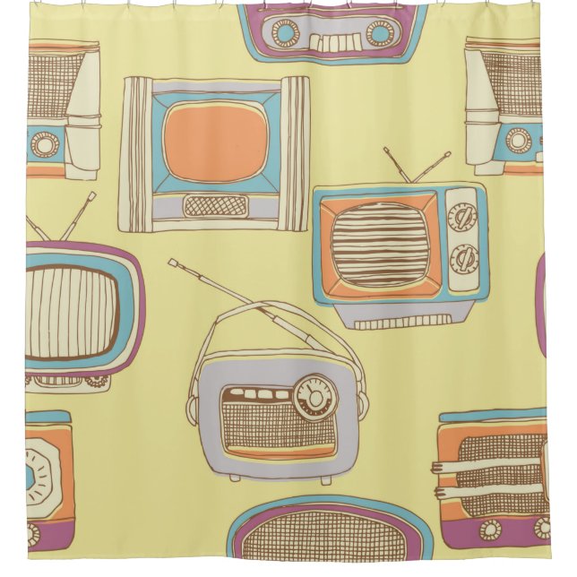 retro tv and radio. seamless pattern shower curtain (Front)