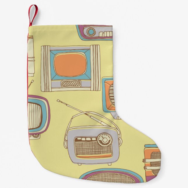 retro tv and radio. seamless pattern small christmas stocking (Front)