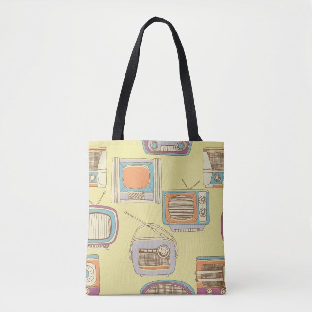 retro tv and radio. seamless pattern tote bag (Front)