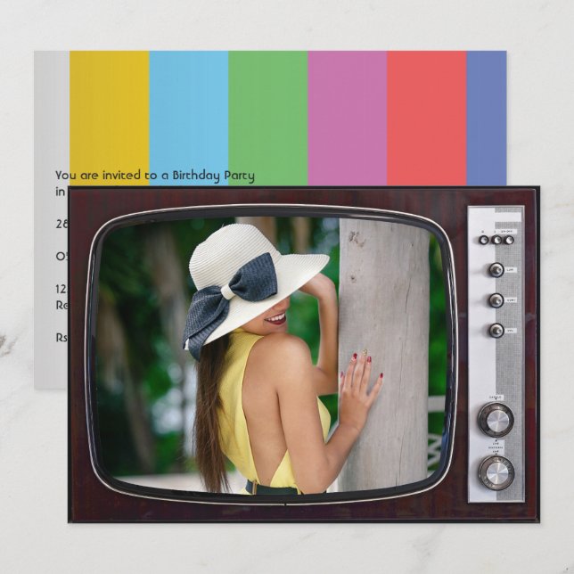 Retro TV Birthday Party Invitation (Front/Back)