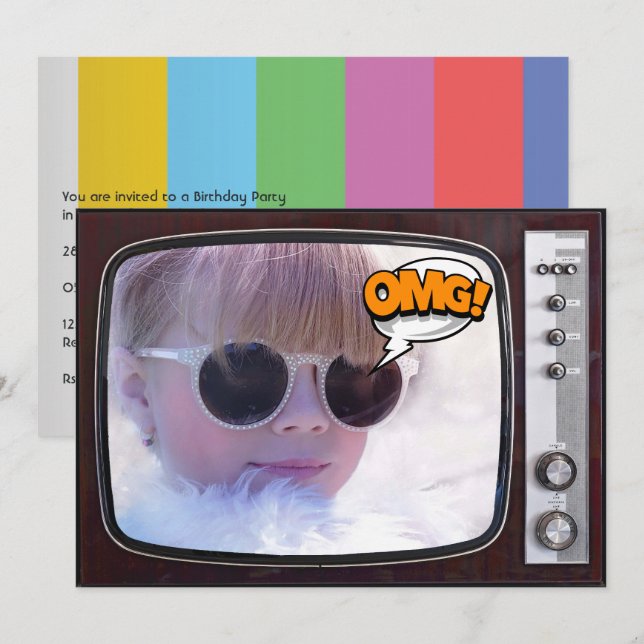 Retro TV Birthday Party Invitation (Front/Back)