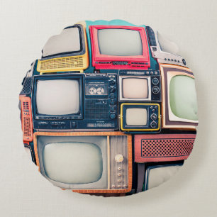 Retro TV receivers set from circa 60s, 70s and 80s Round Cushion