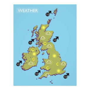 Retro TV Weather Map of the British Isles. Photo Print