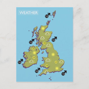 Retro TV Weather Map of the British Isles. Postcard