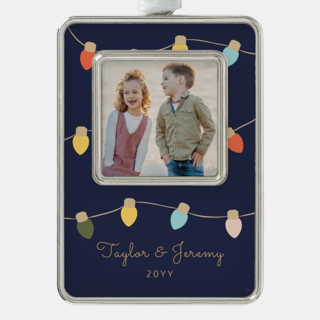 Retro Twinkle Lights Silver Plated Framed Ornament (Front)