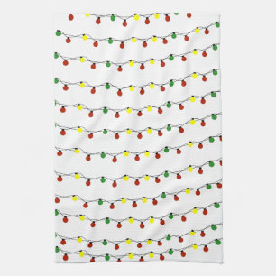 Retro Twinkles Colourful Christmas Lights Tea Towel