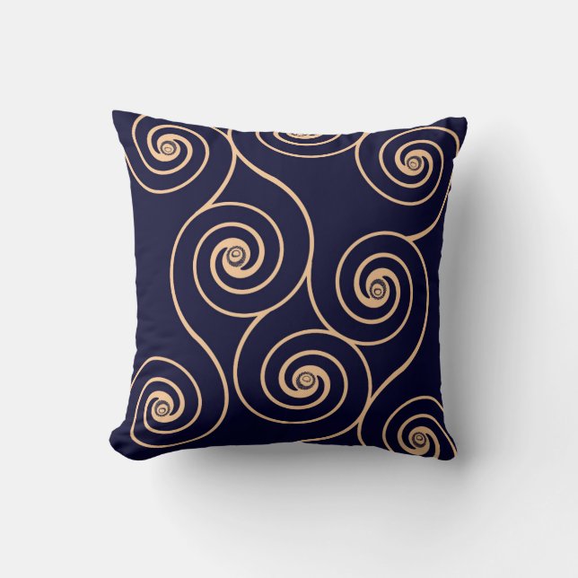 Retro Twirls Navy with Peach Decor Pillow (Front)