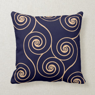 Retro Twirls Navy with Peach Decor Pillow