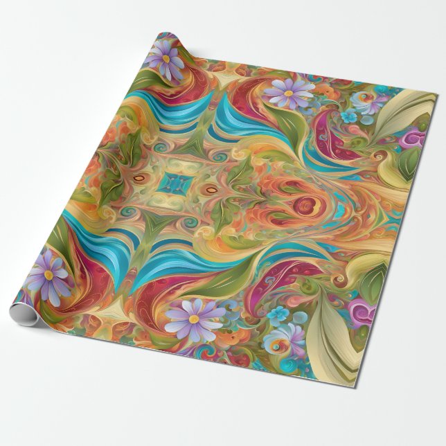 Retro Twisted Swirled Organic Hippy Wrapping Paper (Unrolled)