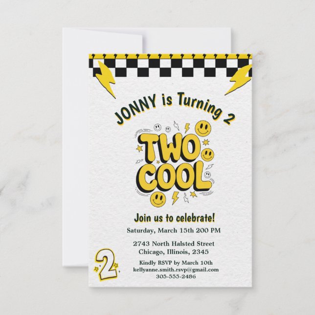 Retro Two Cool 2nd Birthday Party  Invitation (Front)