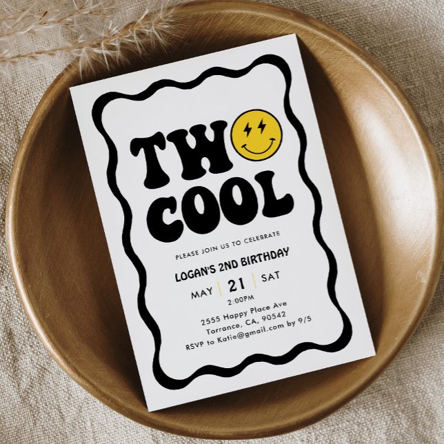 Retro Two Cool Boy 2nd Birthday Party Invitation (Creator Uploaded)