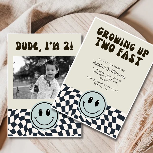 Retro Two Fast  Boy 2nd Birthday Party chequered Invitation (Creator Uploaded)