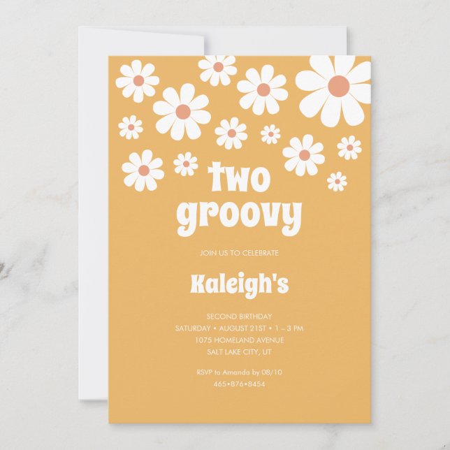 Retro Two Groovy 70's Style Birthday Invitation (Front)