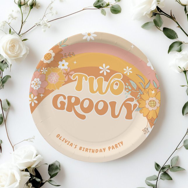 Retro two groovy baby birthday paper plates (Creator Uploaded)