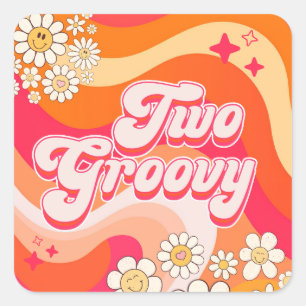 Retro Two Groovy Birthday  Square Sticker