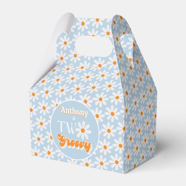 Retro Two Groovy Boys 2nd Birthday Favour Box (Front Side)