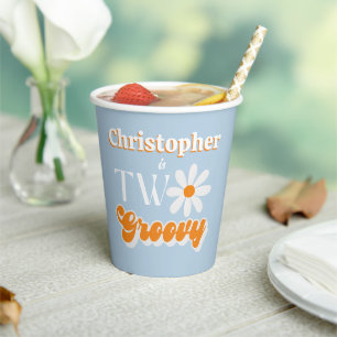 Retro Two Groovy Boys 2nd Birthday Paper Cups
